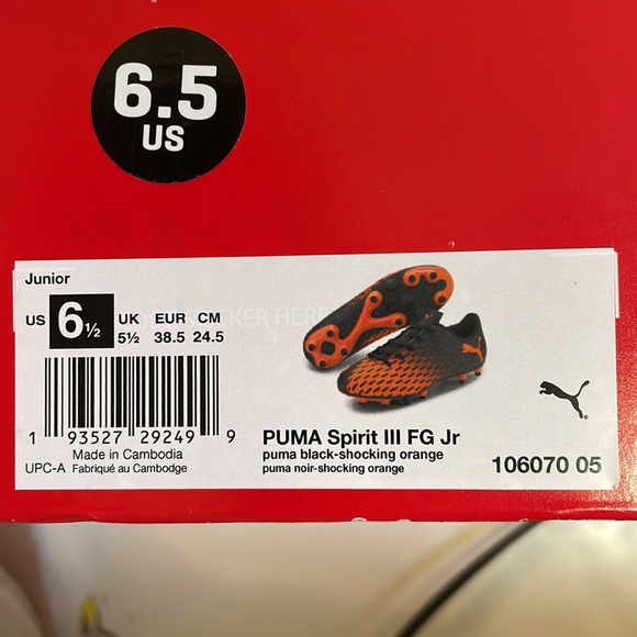 PUMA Spirit III FG Jr Black Smoking Orange Cleats. Junior Size 6.5 - Picture 9 of 9